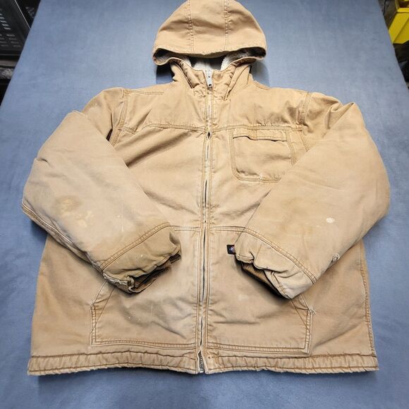 Dickies Other - Dickies Jacket Mens 2XL Sherpa Lined Hooded Duck Brown Canvas Full Zip Thrashed